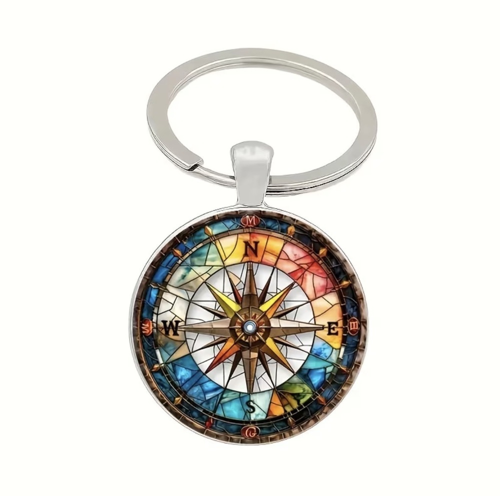 3/$25 Compass Rose Colorful Adventure Navigation Explorer Keychain